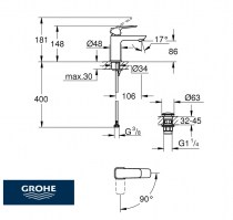 MEDIDAS MONOMANDO LAVABO CUBEO GROHE